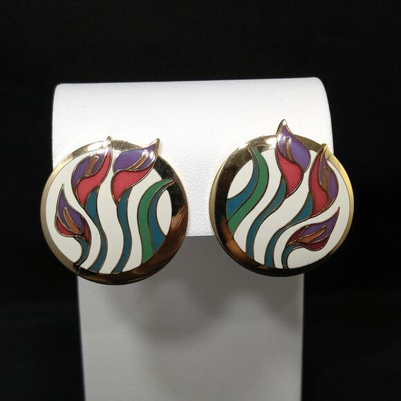 Laurel Burch "Lilies For Les" Floral Post Earrings, Gold Plated, 1980s Vintage - Picture 7 of 10